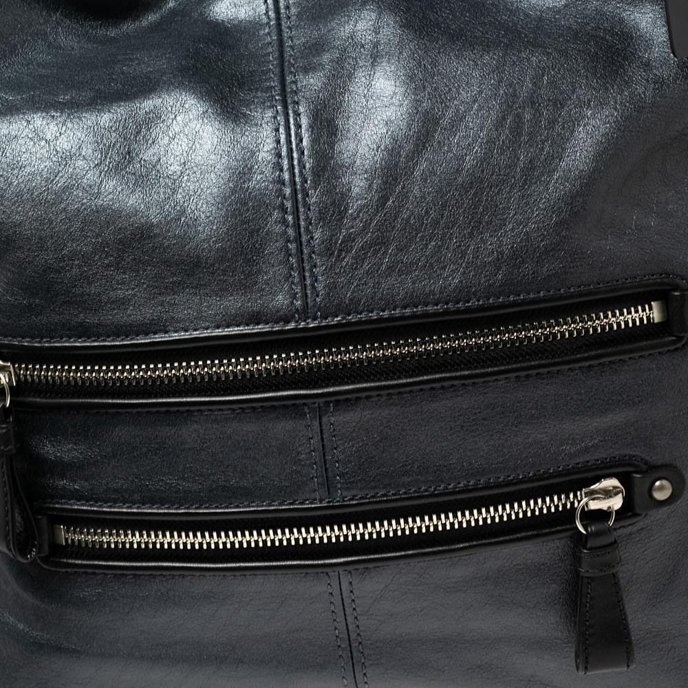 Coach Metallic Blue Leather Front Pocket Hobo 3