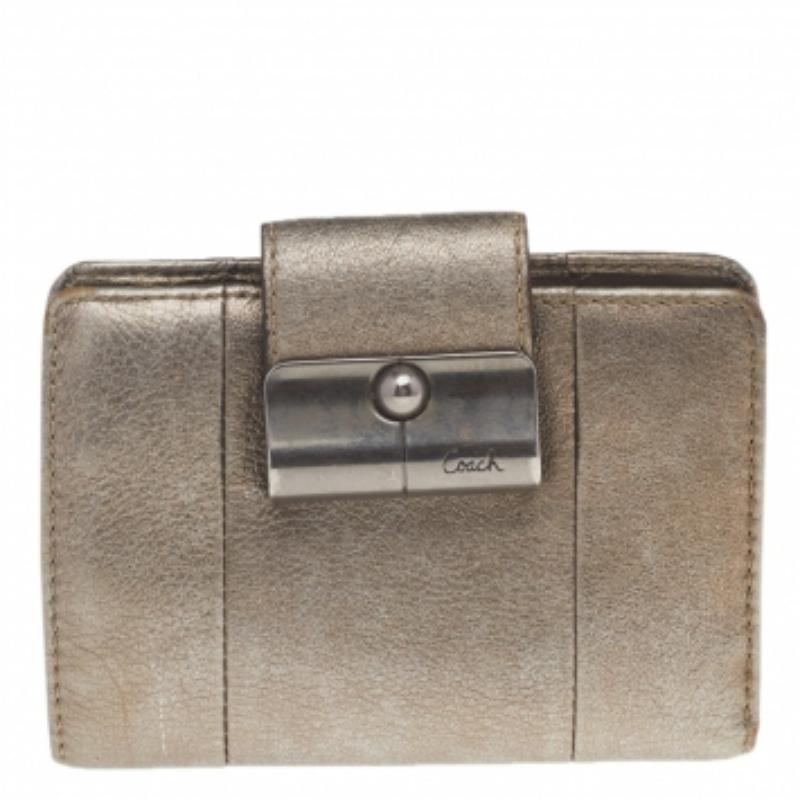 Donna Portafoglio compatto in pelle oro metallizzato Coach