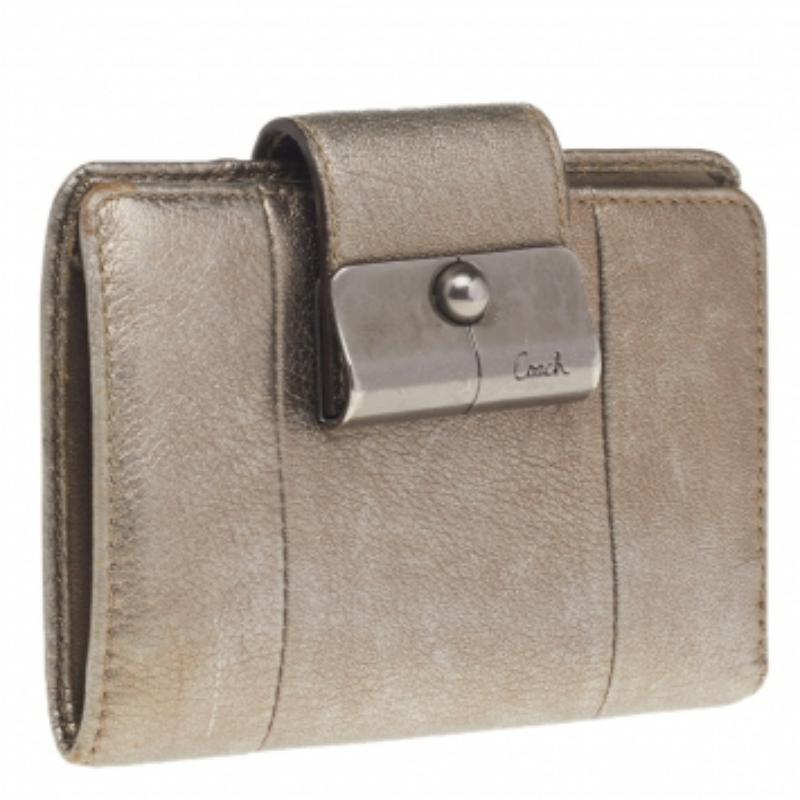 Portafoglio compatto in pelle oro metallizzato Coach 2