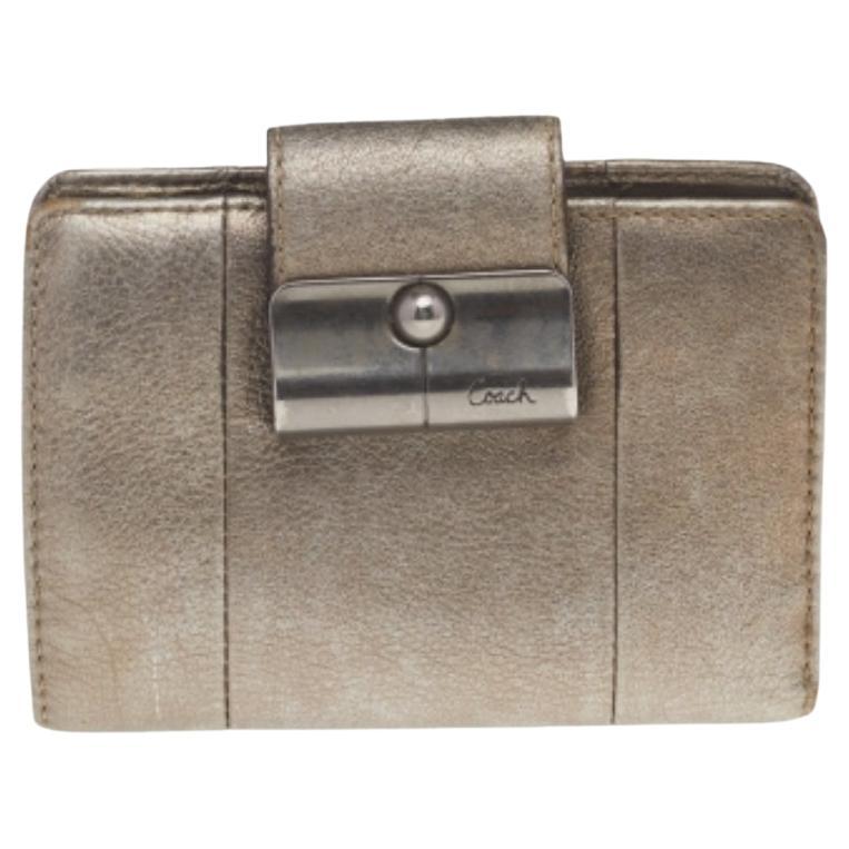 Coach Portefeuille compact en cuir doré métallisé