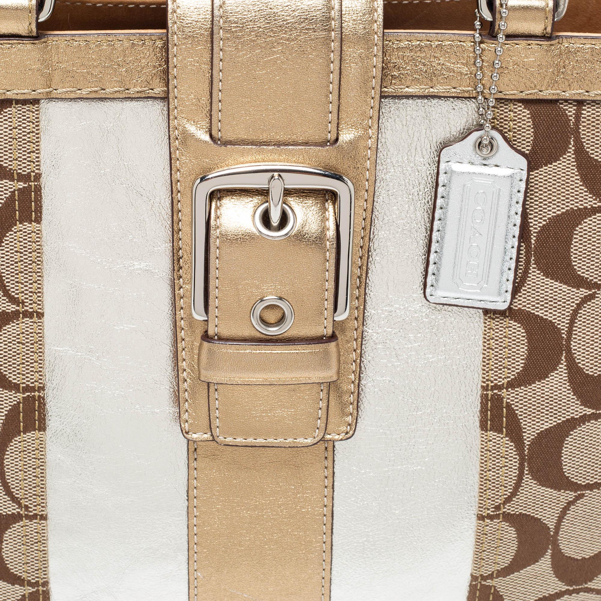 Coach Metallic Gold/Silver Signature Canvas And Leather Tote 3
