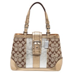 Coach Metallic Gold/Silver Signature Canvas And Leather Tote