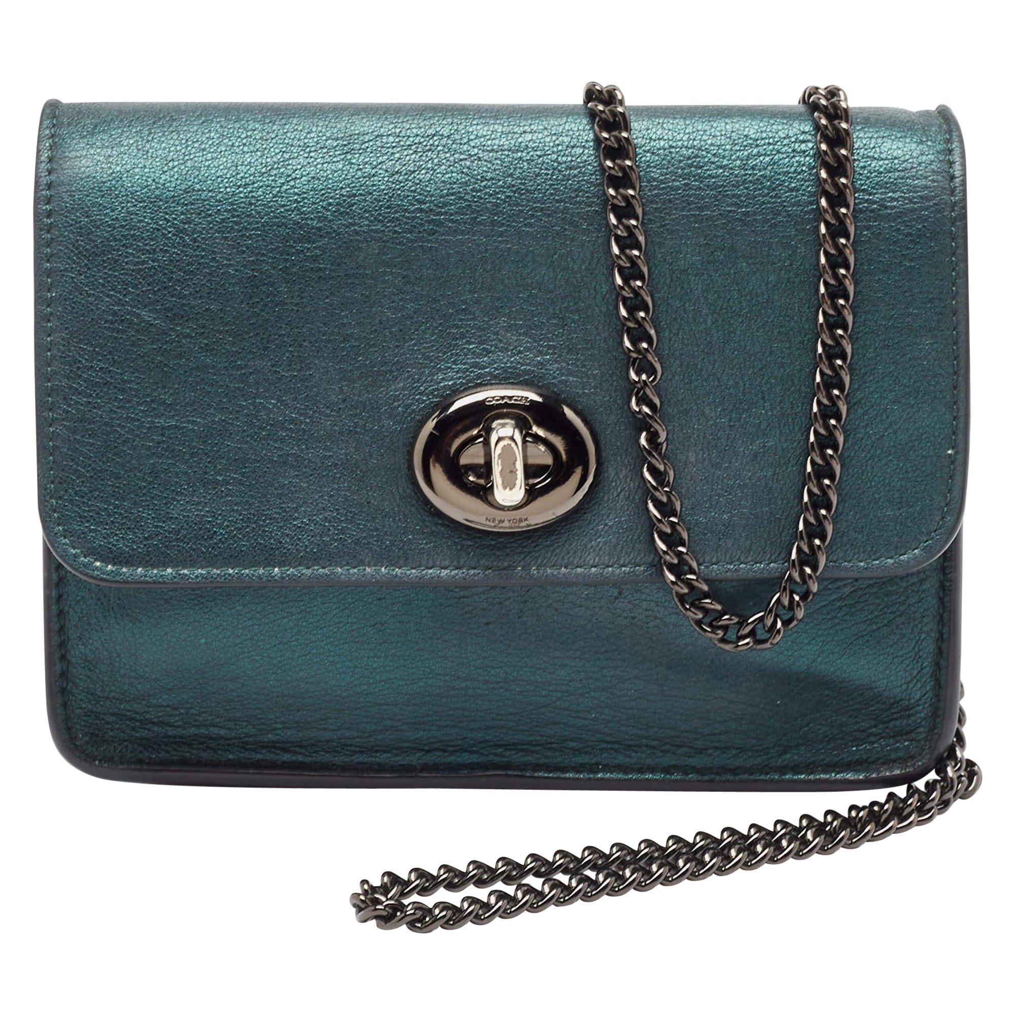 Coach Metallic Green Leather Bowery Crossbody Bag