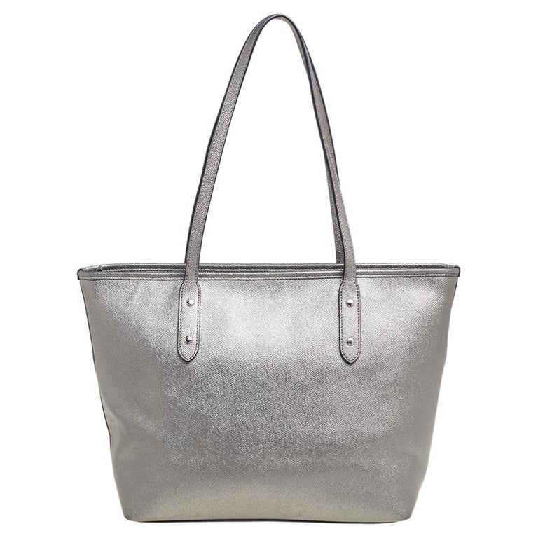 Coach Metallic Grey Leather City Zip Tote at 1stDibs