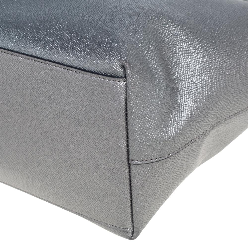 Gray Coach Metallic Grey Leather City Zip Tote