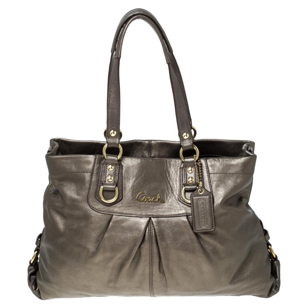 Coach Metallic Olive Green Leather Ashely Satchel