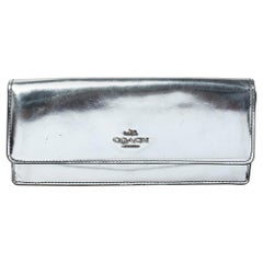 Used Coach Metallic Silver Patent Leather Continental Wallet
