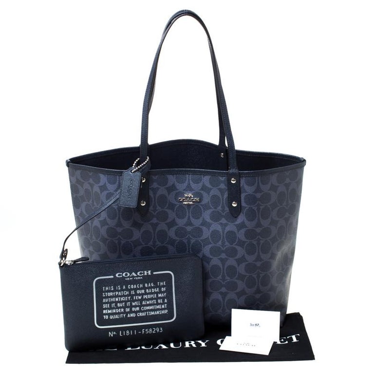 Coach Midnight Blue Signature Coated Canvas Reversible City Tote For Sale  at 1stDibs | coach blue signature handbag, blue coach tote, coach city tote  blue