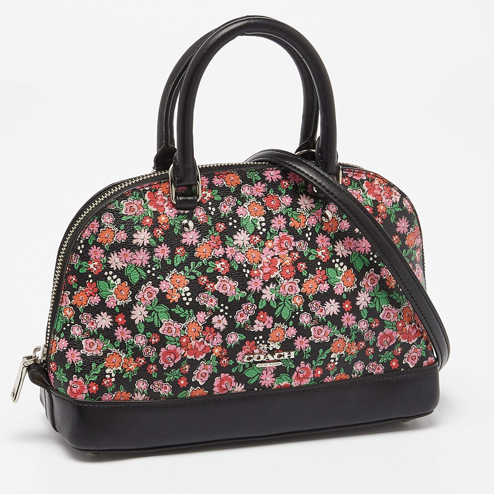 Black Coach Multicolor Floral Print Coated Canvas and Leather Mini Sierra Satchel