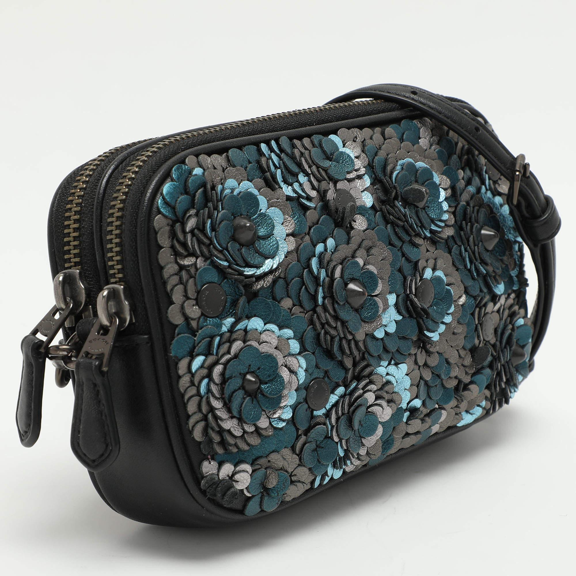 Black Coach Multicolor Leather Sadie Flower Applique Crossbody Bag
