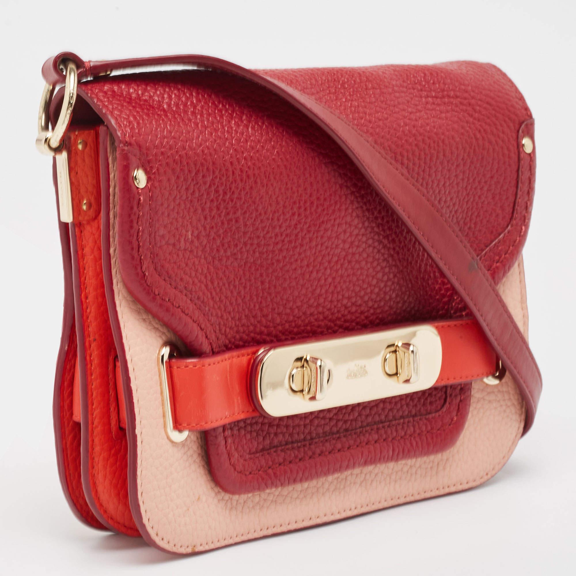 Red Coach Multicolor Leather Small Swagger Shoulder Bag For Sale