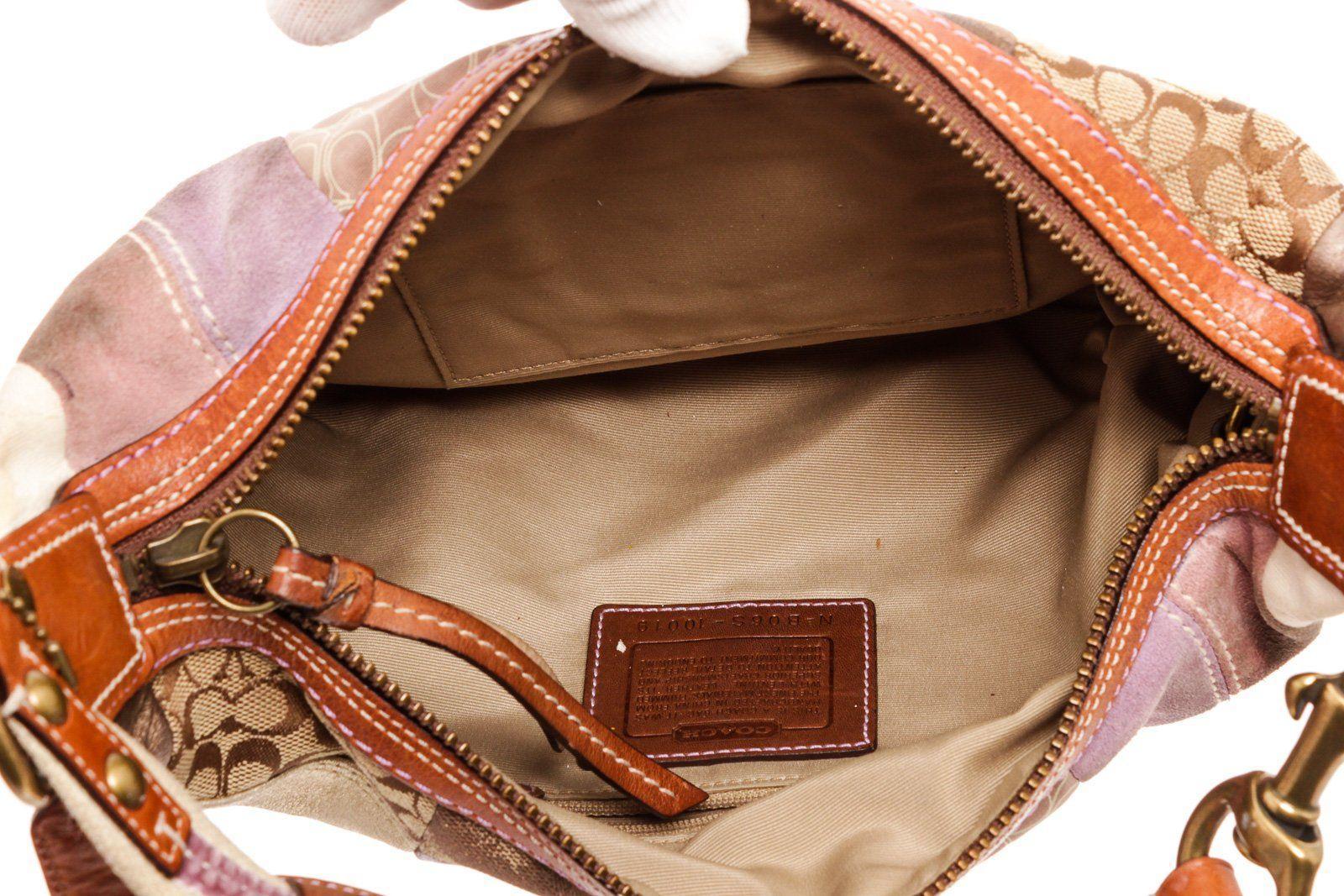 Coach Mehrfarbige Patchwork-Schultertasche aus Segeltuch und Leder im Angebot 1