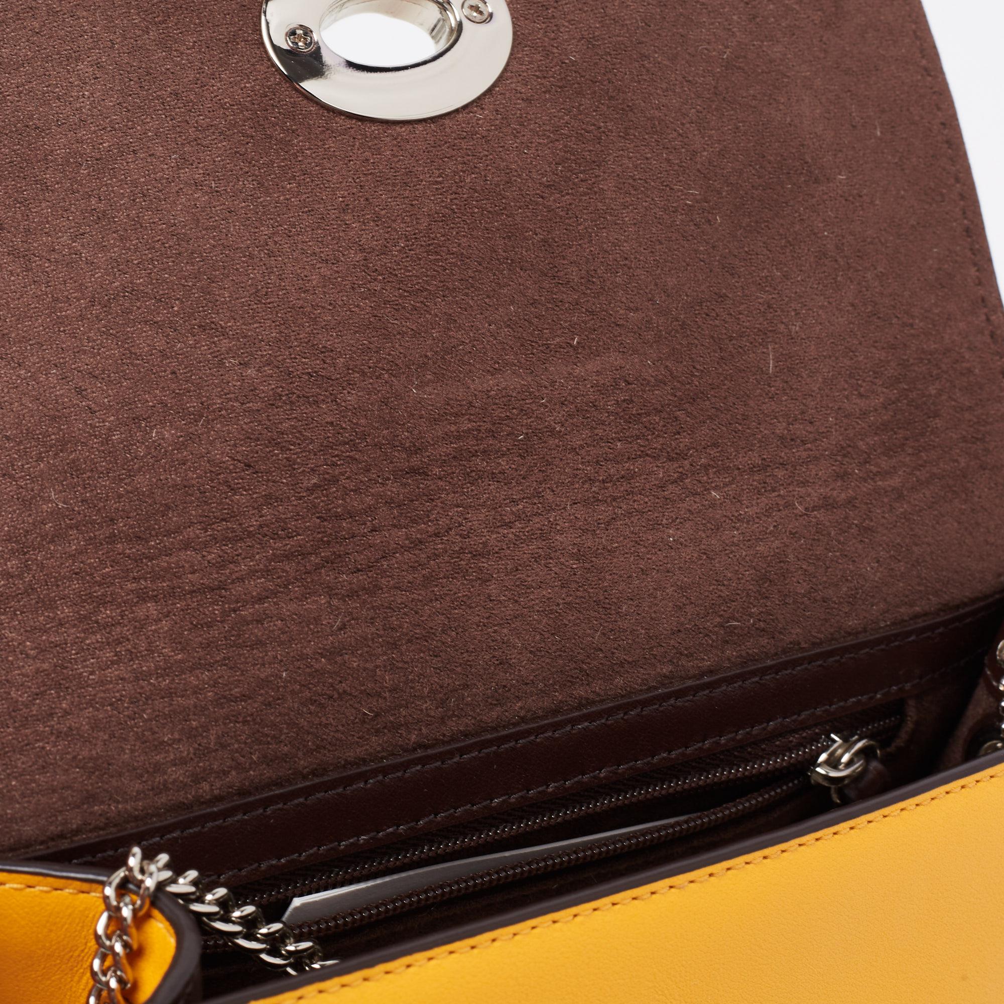 Orange Coach Mustard Leather Bowery Chain Shoulder Bag