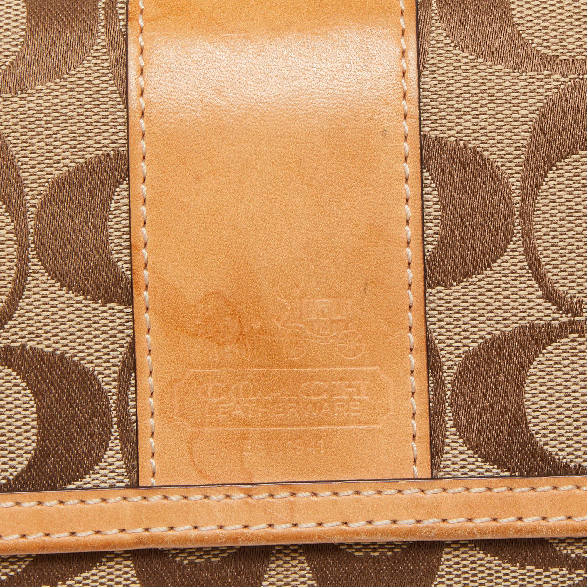 Women's Coach Natural/Beige Signature Canvas and Leather Flap Continental Wallet For Sale
