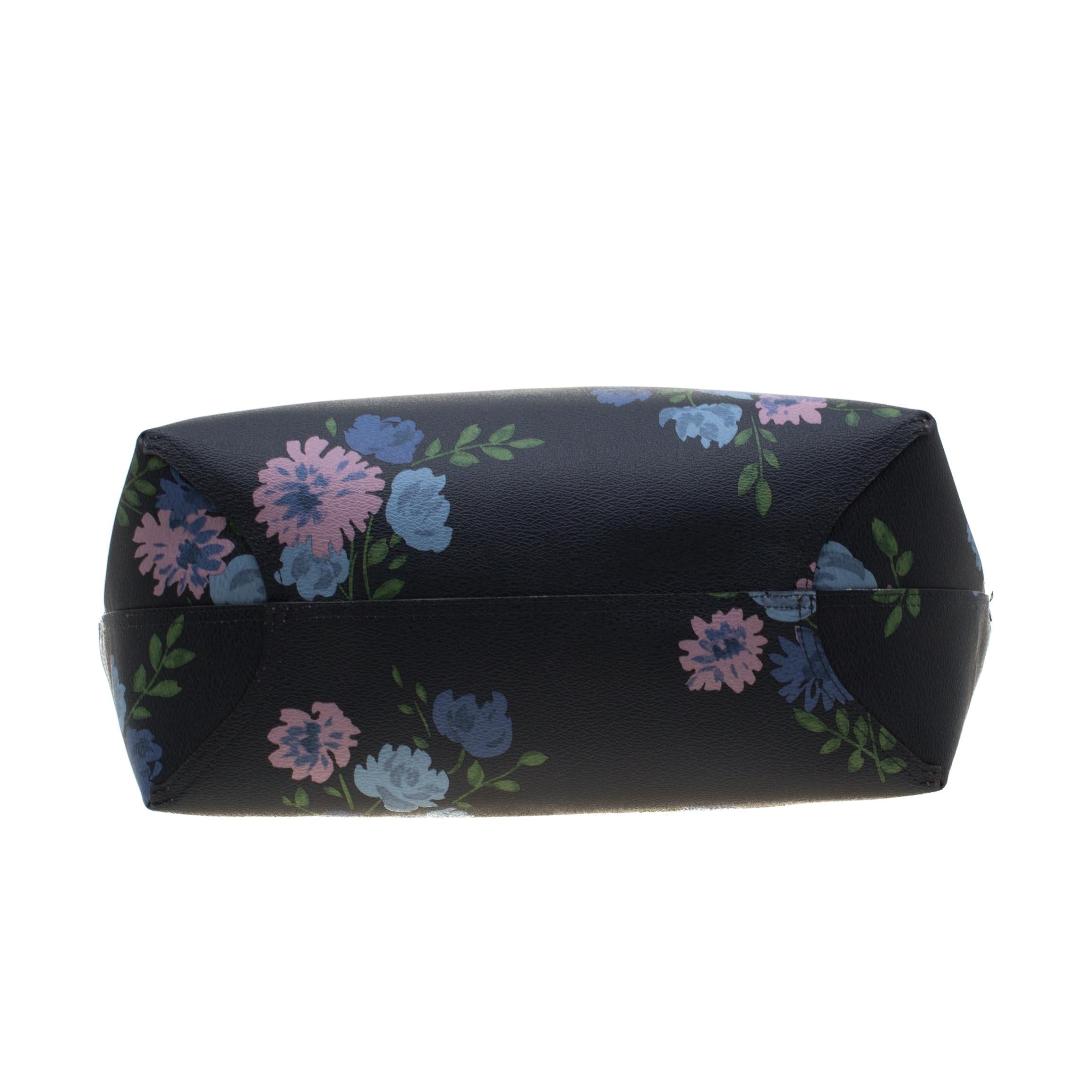 Coach Navy Blue/Beige Floral Print And Signature Coated Canvas Reversible City T 2