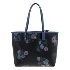 Coach Navy Blue/Beige Floral Print And Signature Coated Canvas Reversible City T