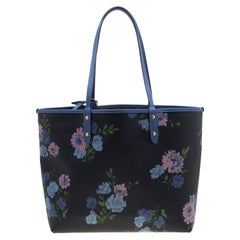 Coach Navy Blue/Beige Floral Print And Signature Coated Canvas Tote
