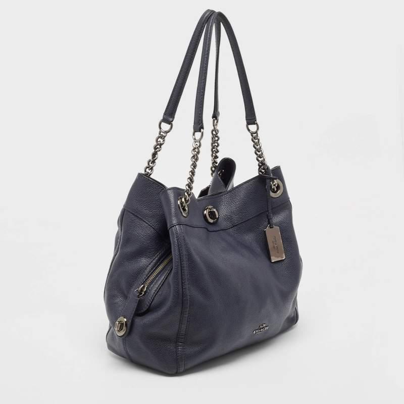 Black Coach Navy Blue Leather Edie Shoulder Bag