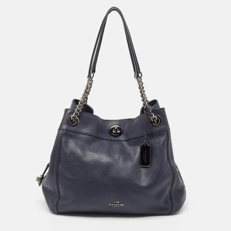 Coach Navy Blue Leather Edie Shoulder Bag In Good Condition In Dubai, Al Qouz 2