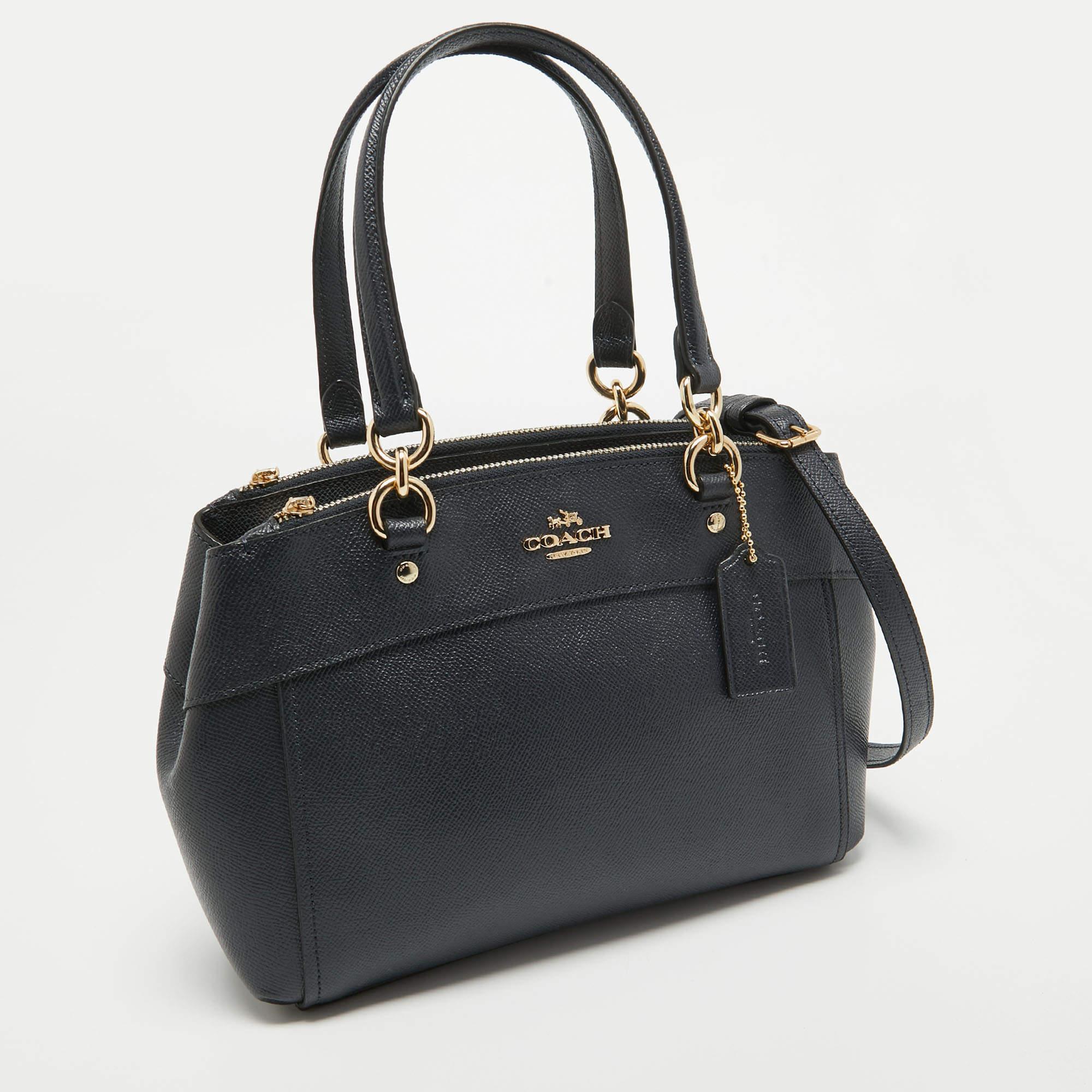 Black Coach Navy Blue Leather Mini Brooke Carryall Satchel