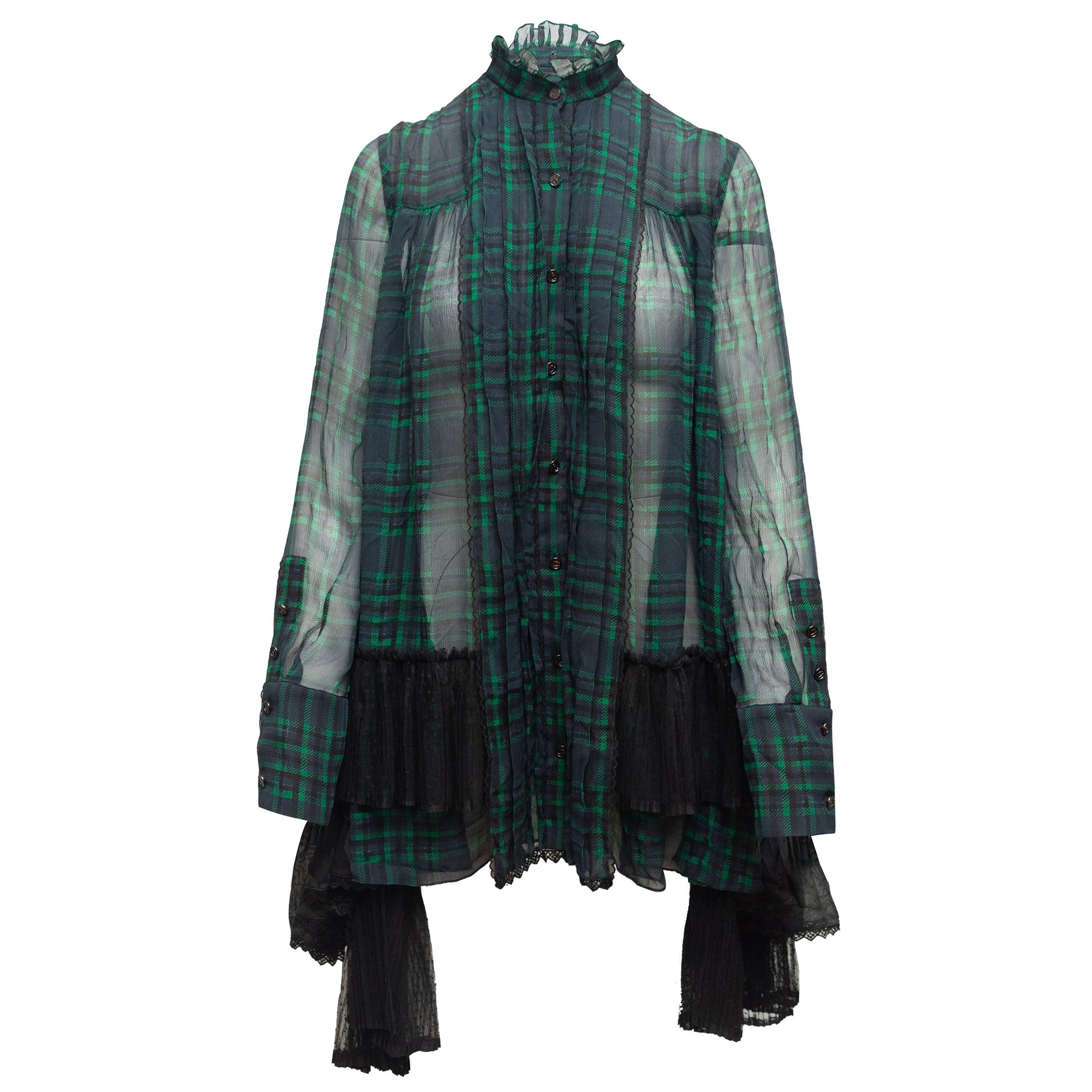Coach Navy 
Multicolor Plaid Ruffle Blouse