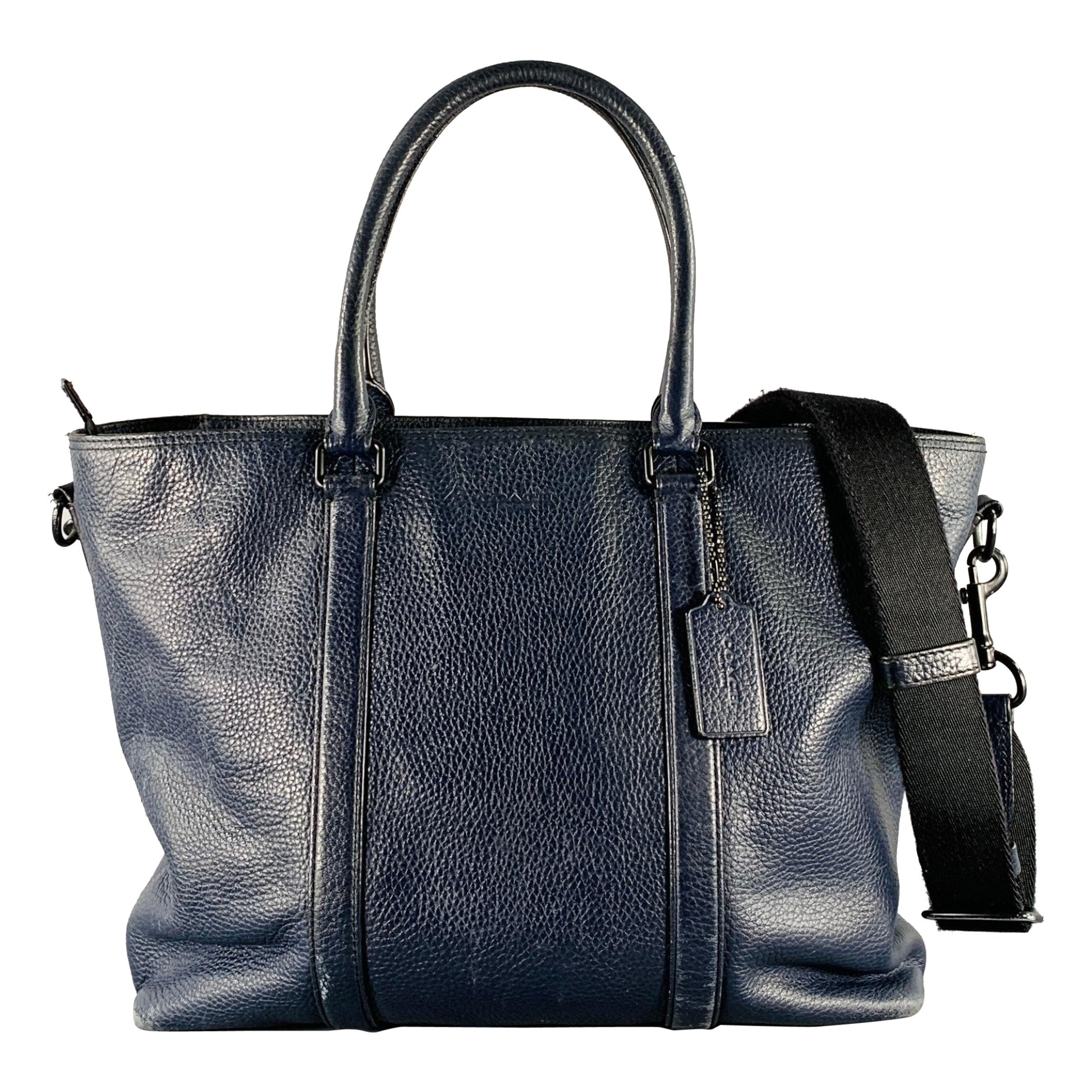 COACH Marineblaue Pebble Grain Leder-Tragetasche