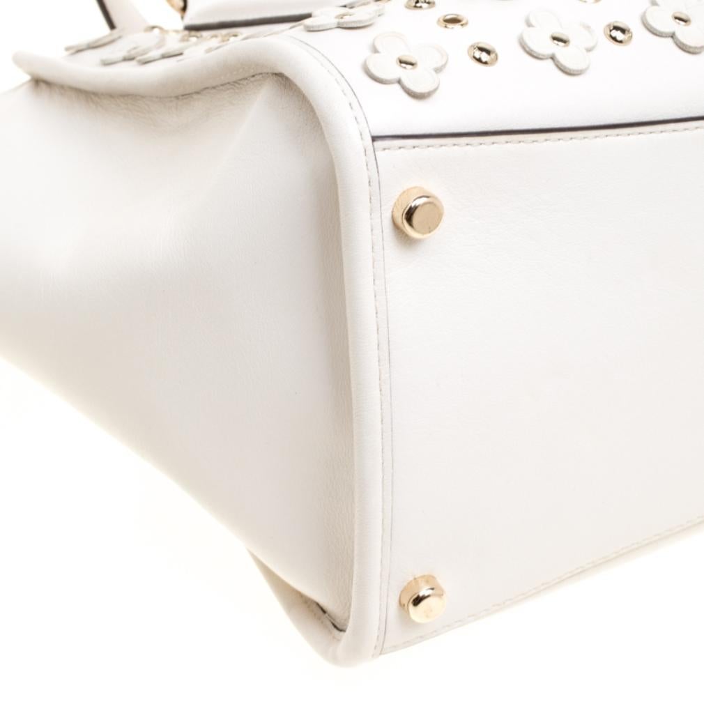 Coach Off White Leather Eyelet Floral Details Top Handle Bag 1