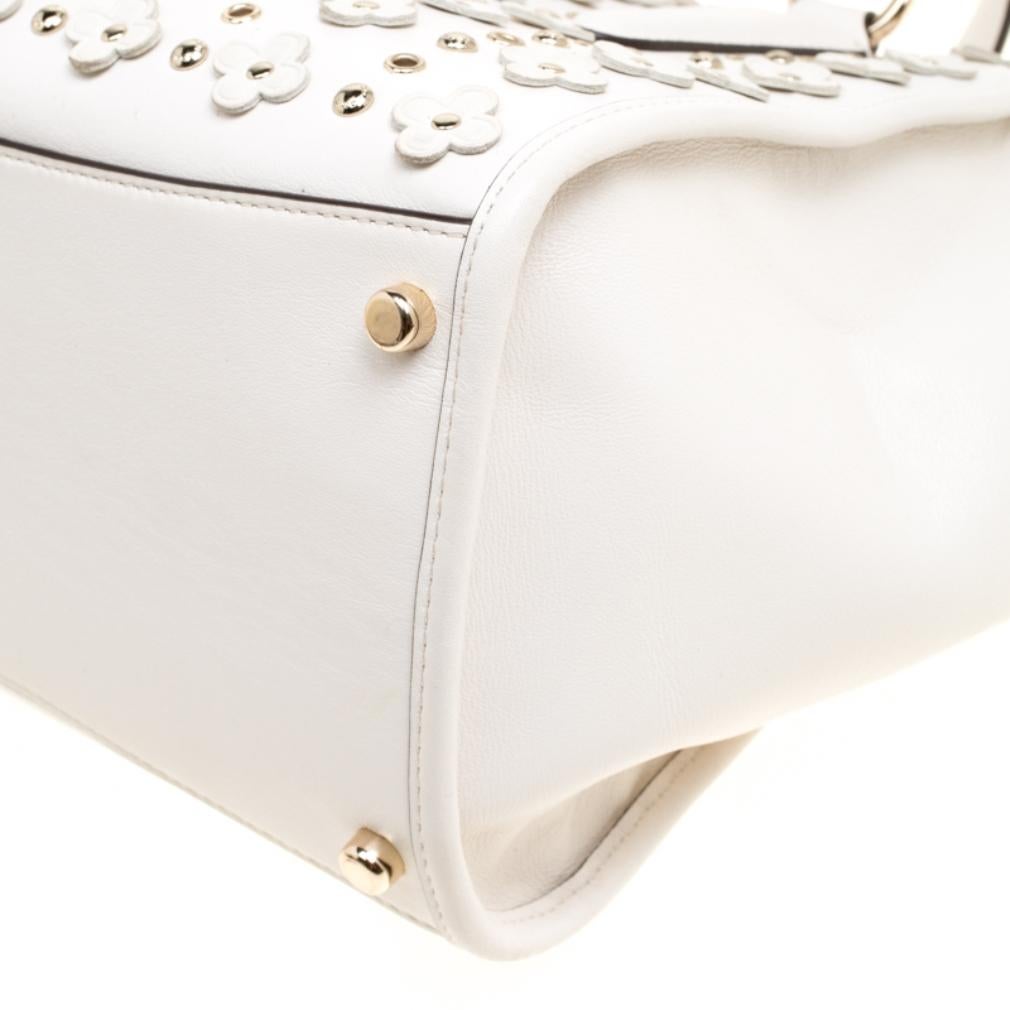 Coach Off White Leather Eyelet Floral Details Top Handle Bag 2