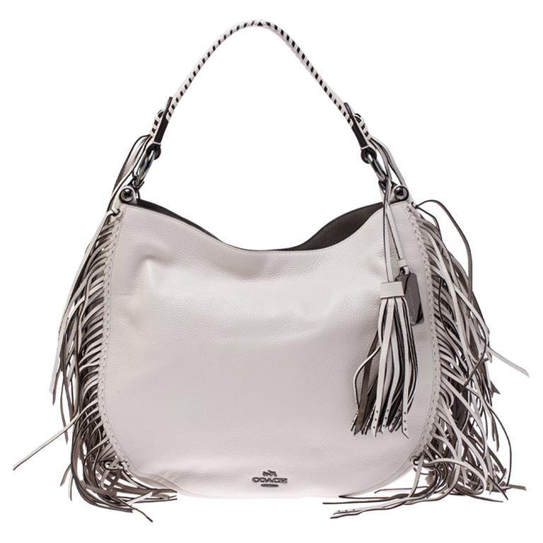 Coach Off White Leather Nomad Fringe Hobo For Sale at 1stDibs