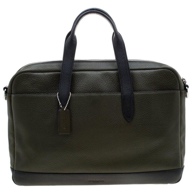 Coach Olive/Black Leather Business Briefcase Bag For Sale at 1stDibs coach briefcases sale
