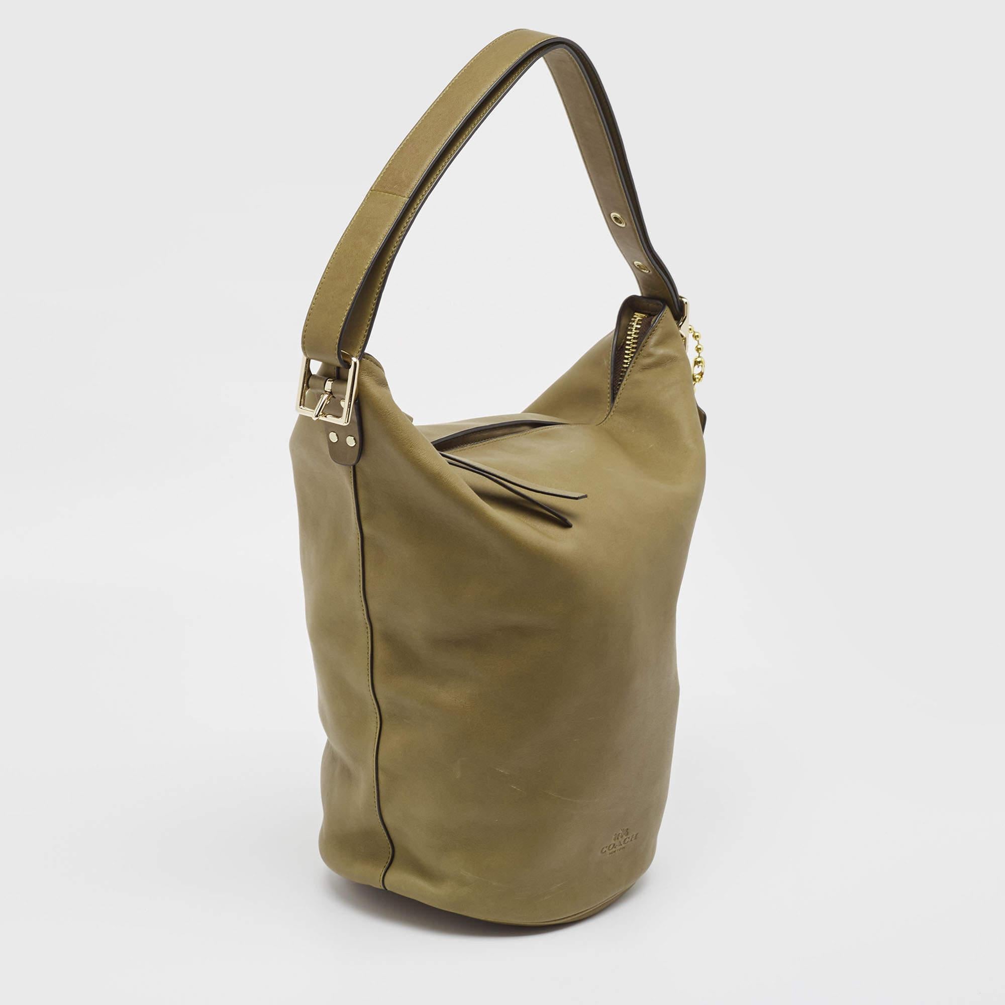 Brown Coach Olive Green Leather Bleecker Bucket Bag