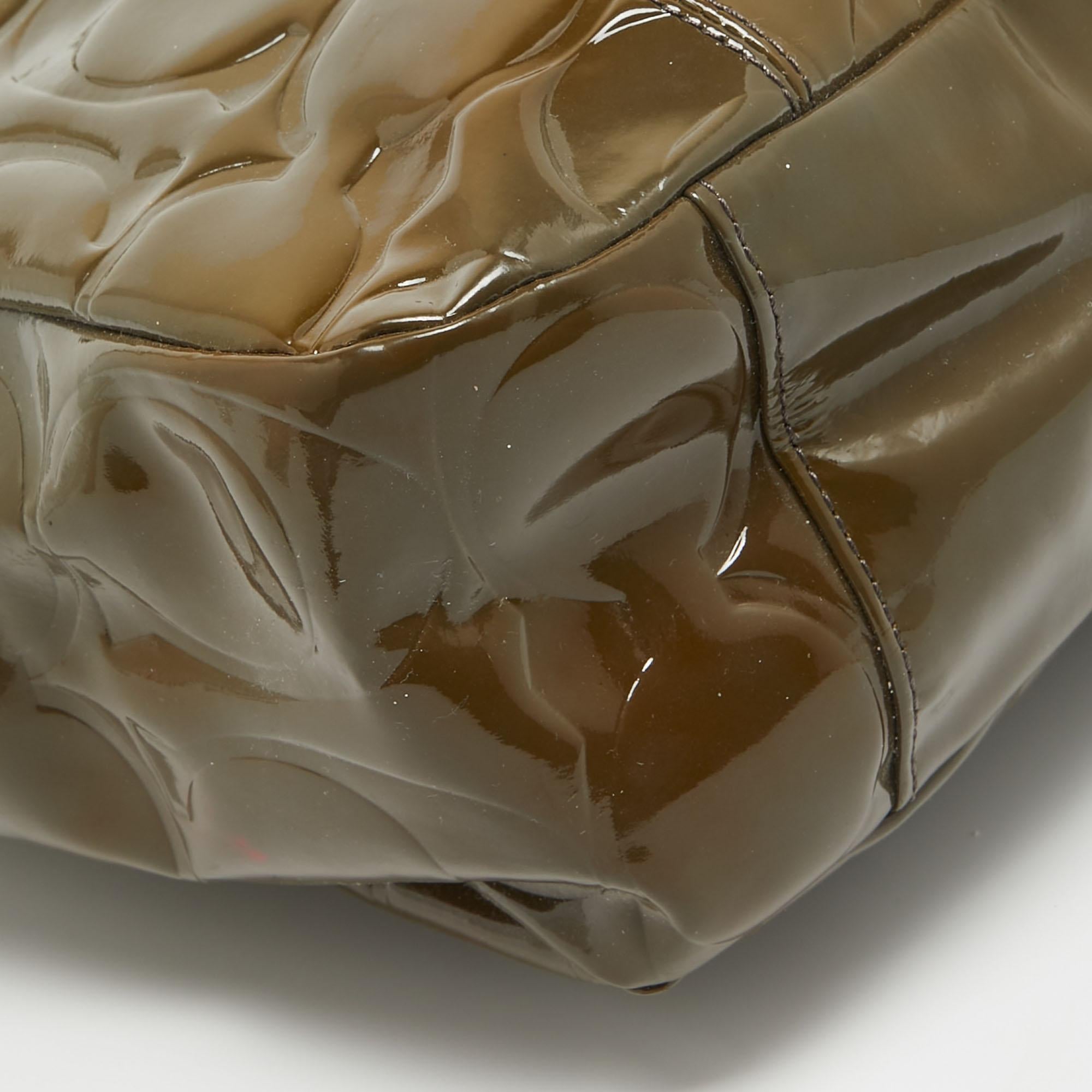 Coach Olive Green Op Art Embossed Patent Leather East West Gallery Tote 4