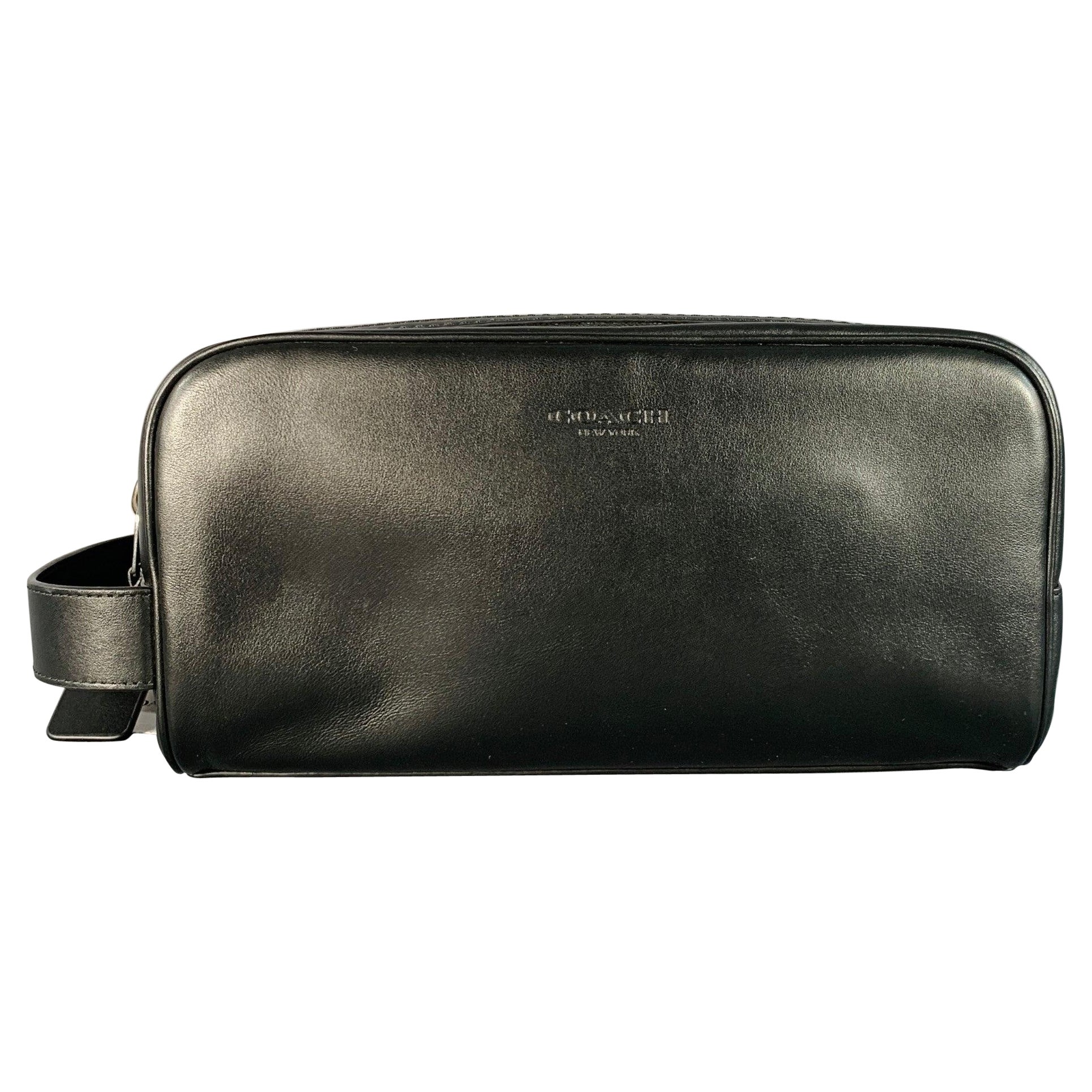 COACH Borsa da toilette con zip in pelle nera taglia unica in vendita