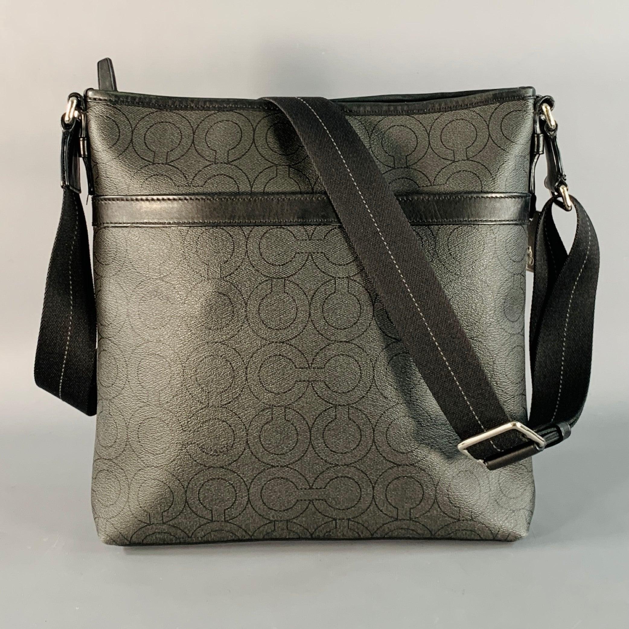 COACH Borsa a tracolla in tela Coates nera e grigia taglia unica In condizioni buone in vendita a San Francisco, CA