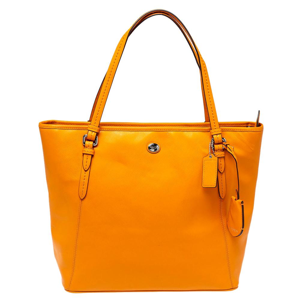 Coach Orange Leather Peyton Zip Tote