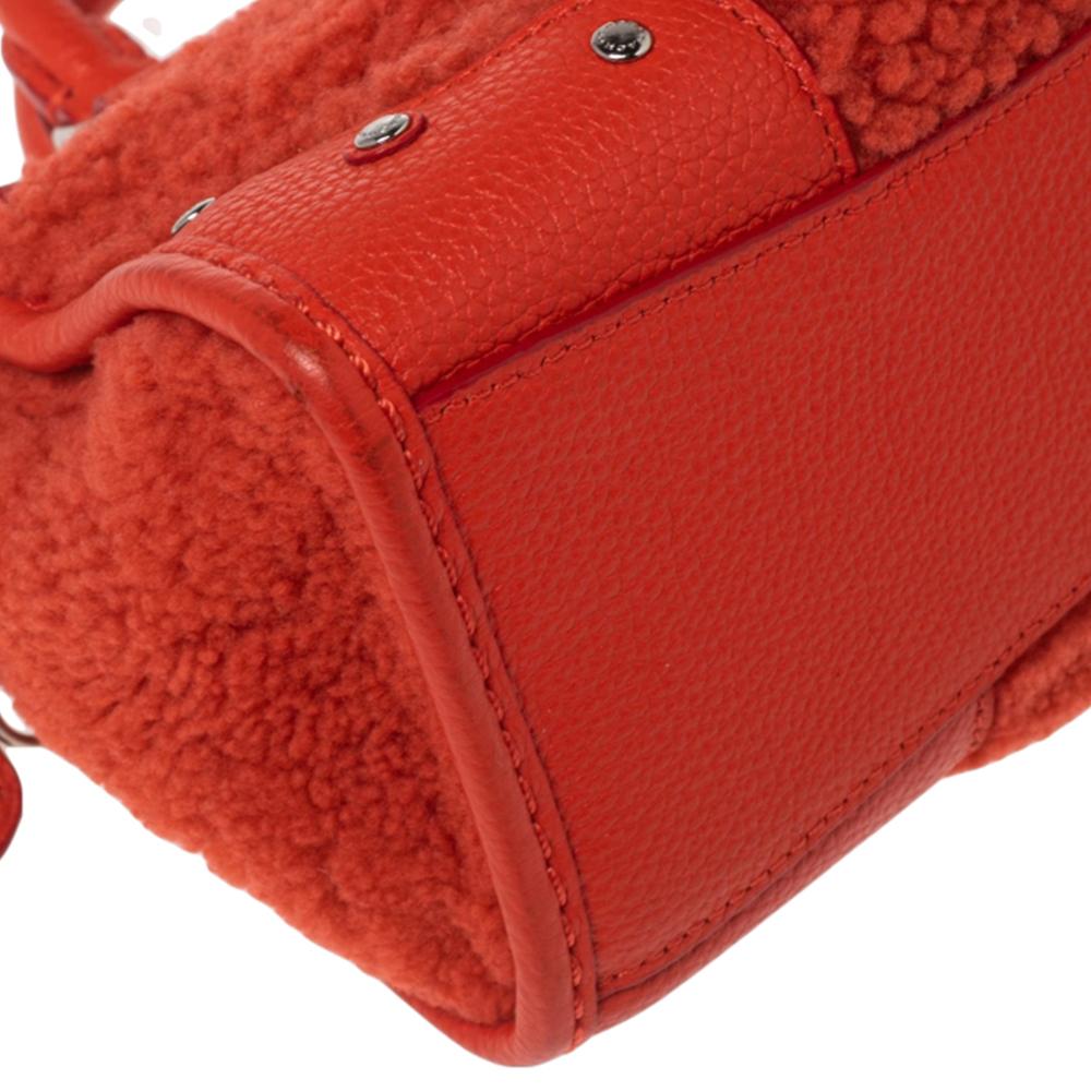 Red Coach Orange Shearling and Leather Rhyder 18 Satchel