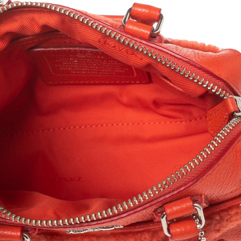 Coach Orange Shearling and Leather Rhyder 18 Satchel at 1stDibs