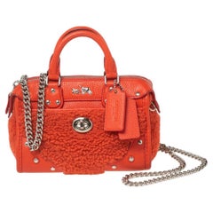 Coach Orange Shearling and Leather Rhyder 18 Satchel