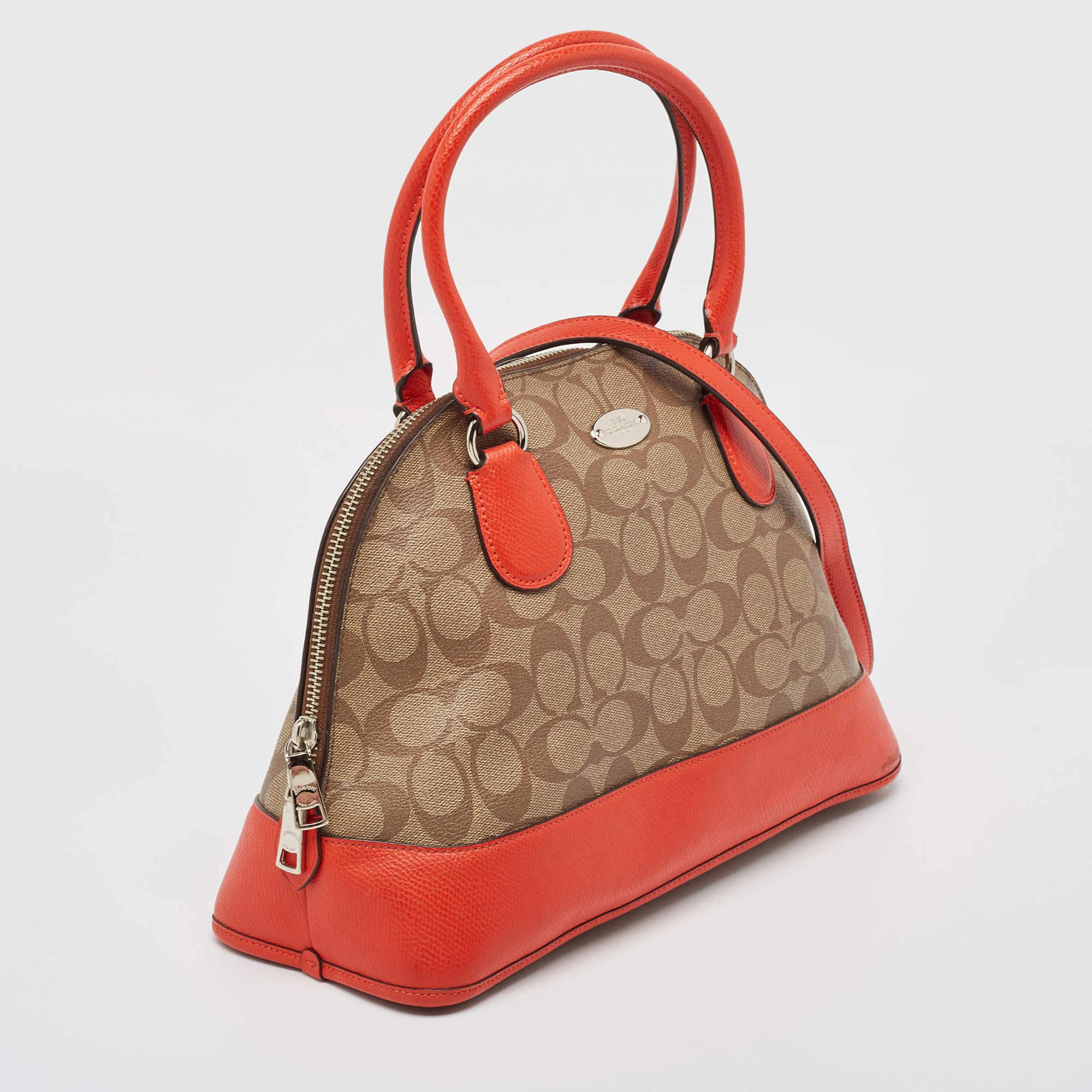 Pink Coach Orange/Signature Coated Canvas and Leather Cora Dome Satchel For Sale