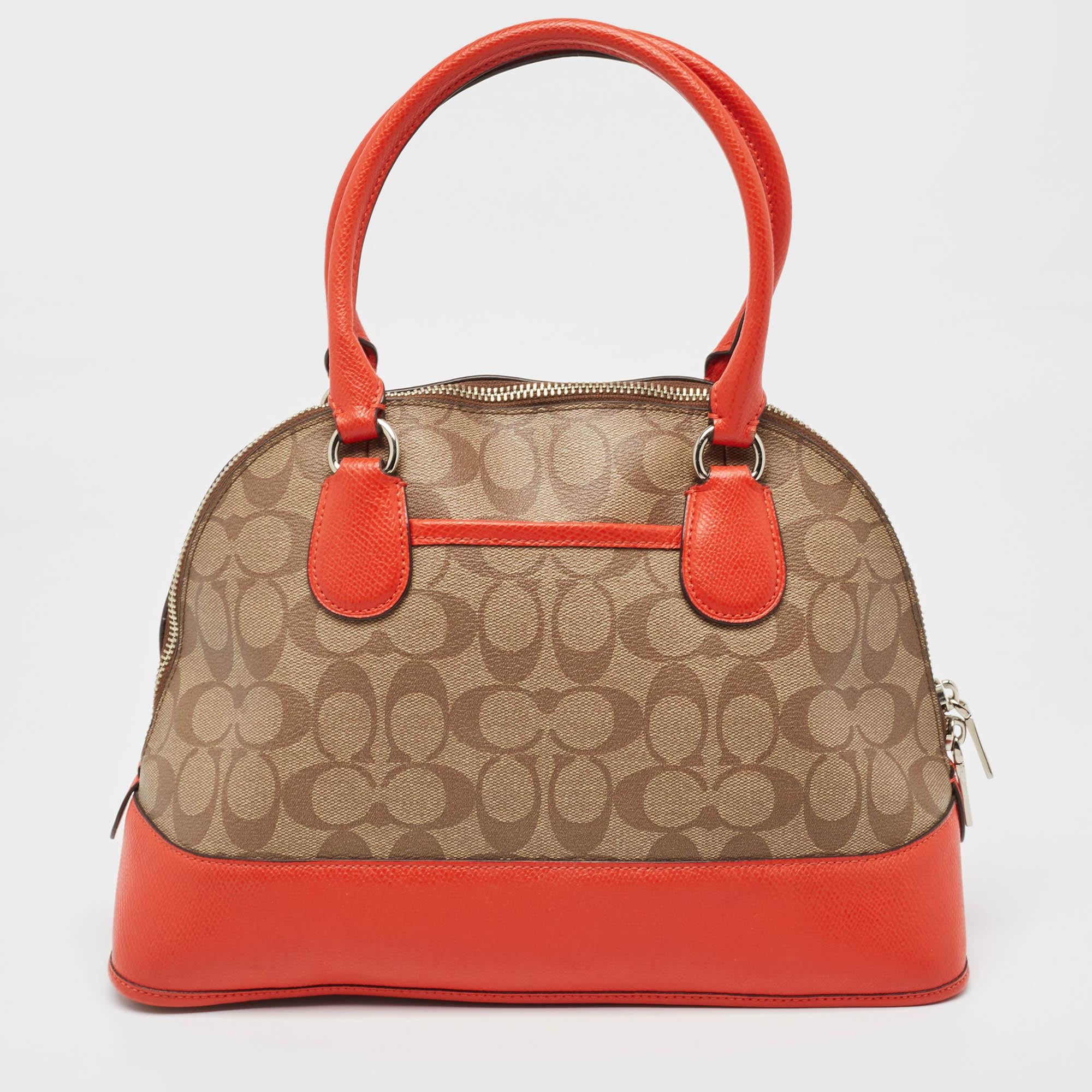 Coach Orange/Signature Coated Canvas and Leather Cora Dome Satchel In Fair Condition For Sale In Dubai, Al Qouz 2