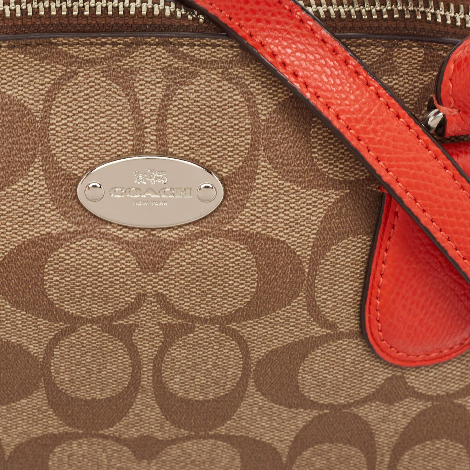 Women's Coach Orange/Signature Coated Canvas and Leather Cora Dome Satchel For Sale
