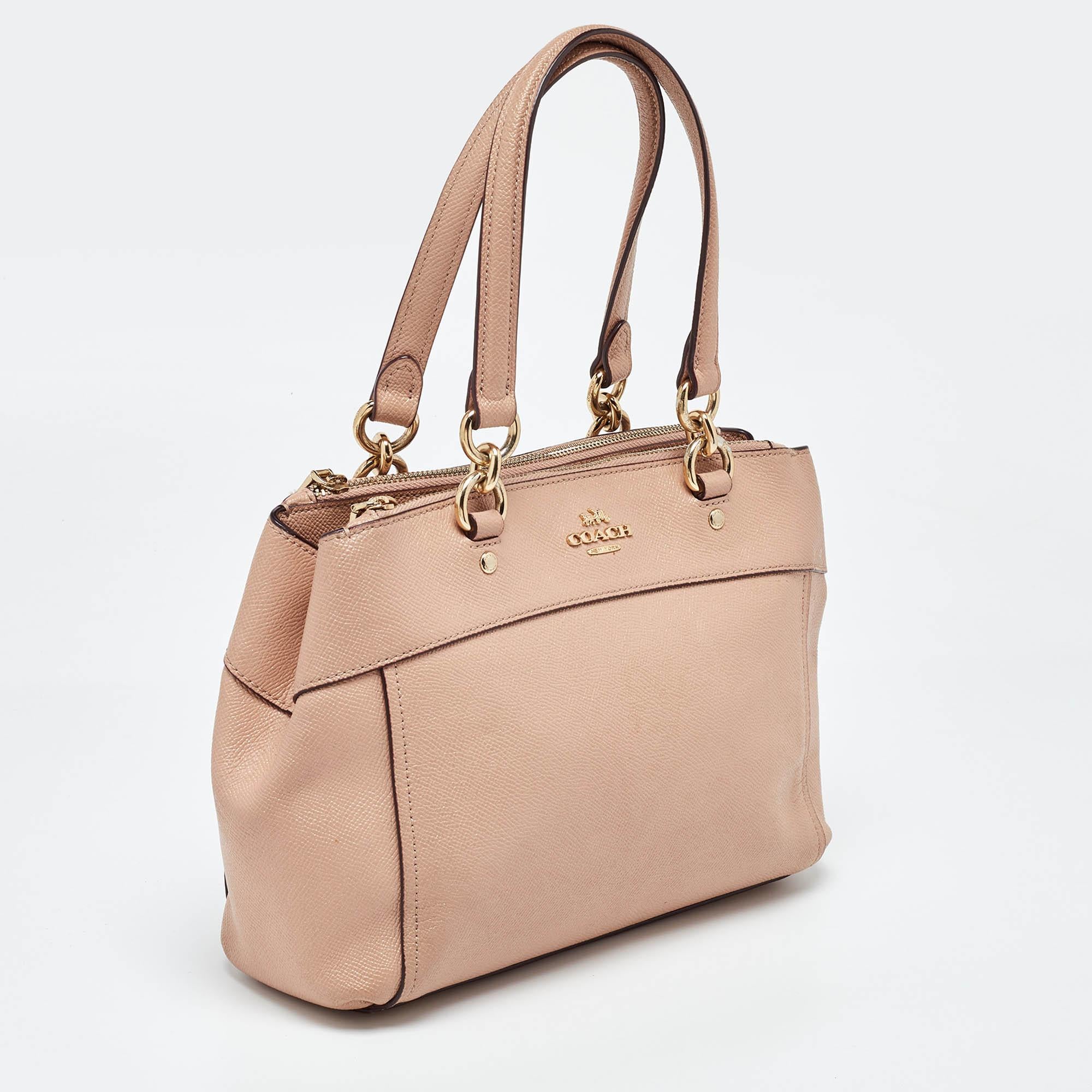 Beige Coach Peach Leather Mini Brooke Carryall Satchel For Sale