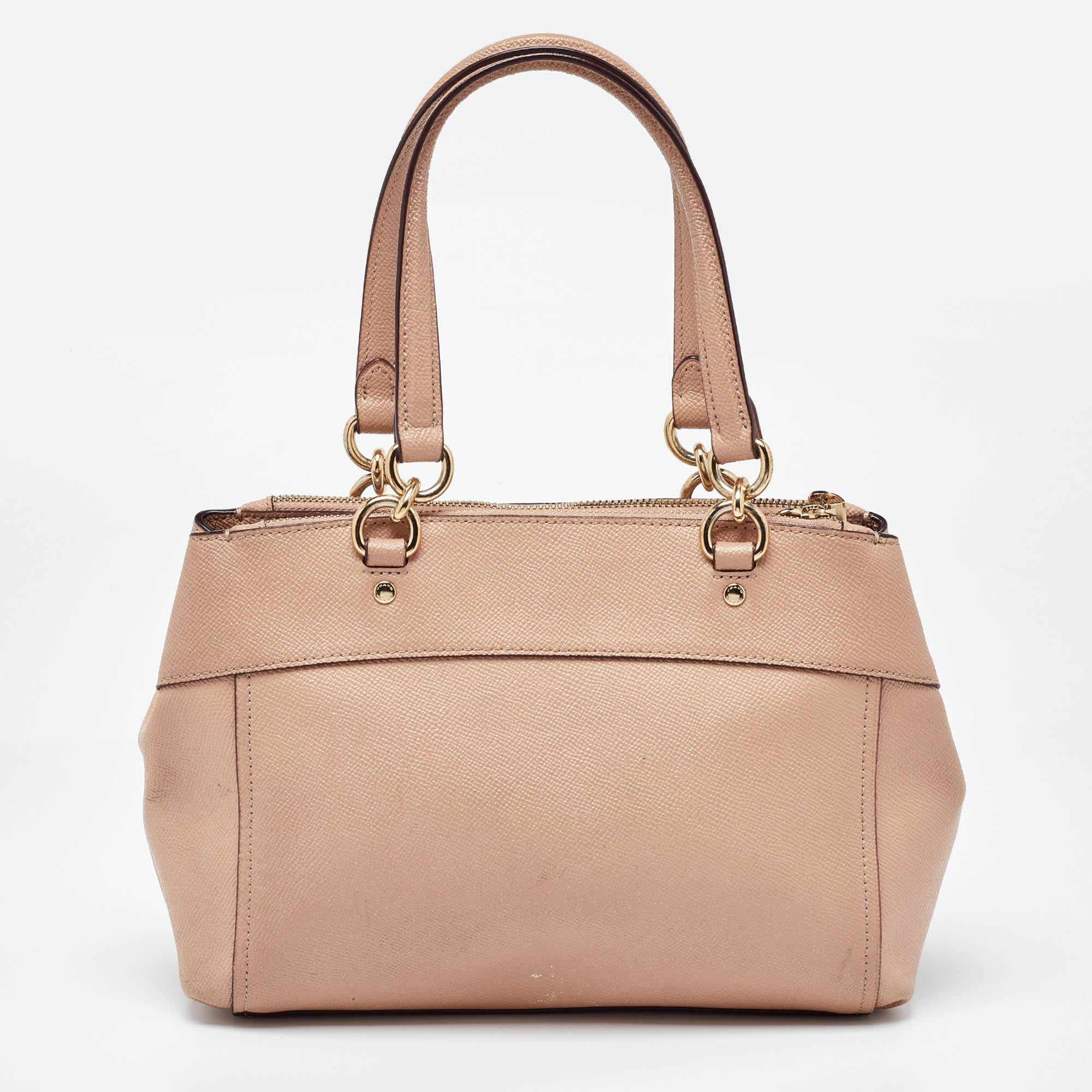 Coach Peach Leather Mini Brooke Carryall Satchel In Good Condition For Sale In Dubai, Al Qouz 2