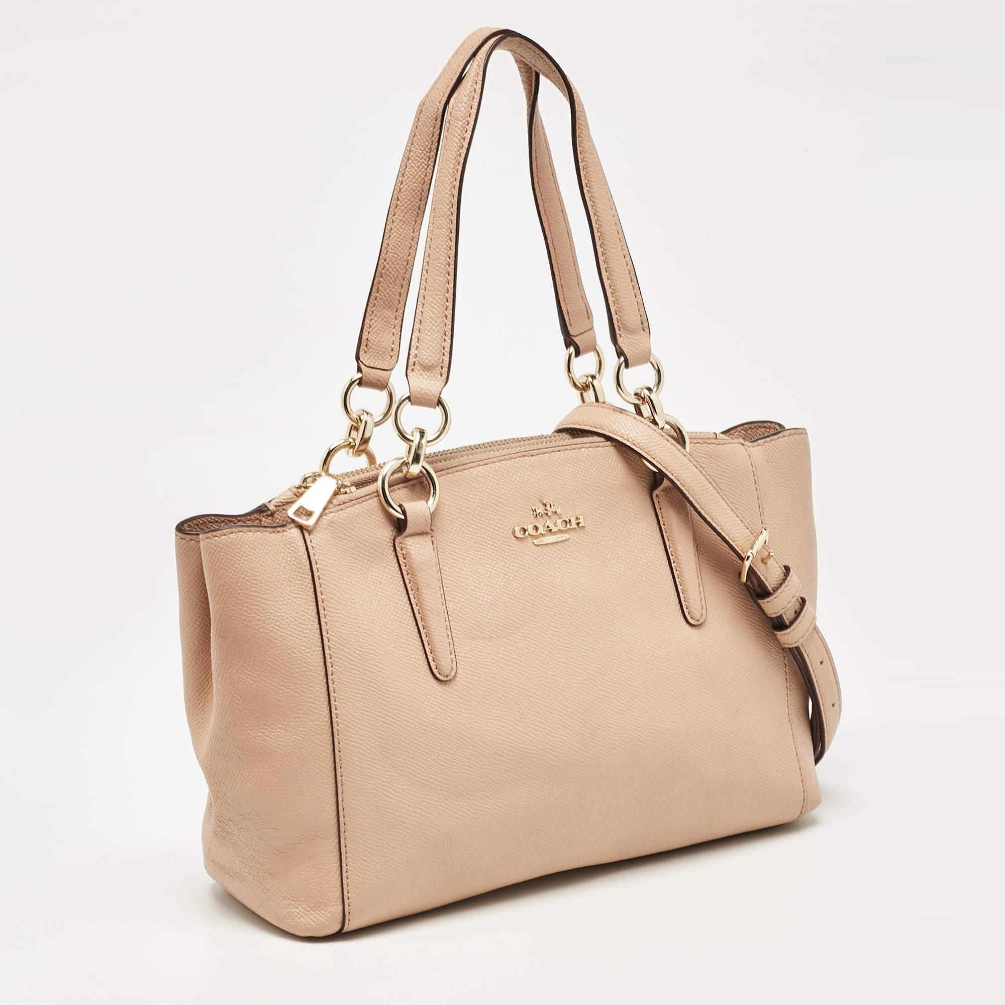 Beige Coach Peach Leather Mini Christie Carryall Double Zip Satchel For Sale