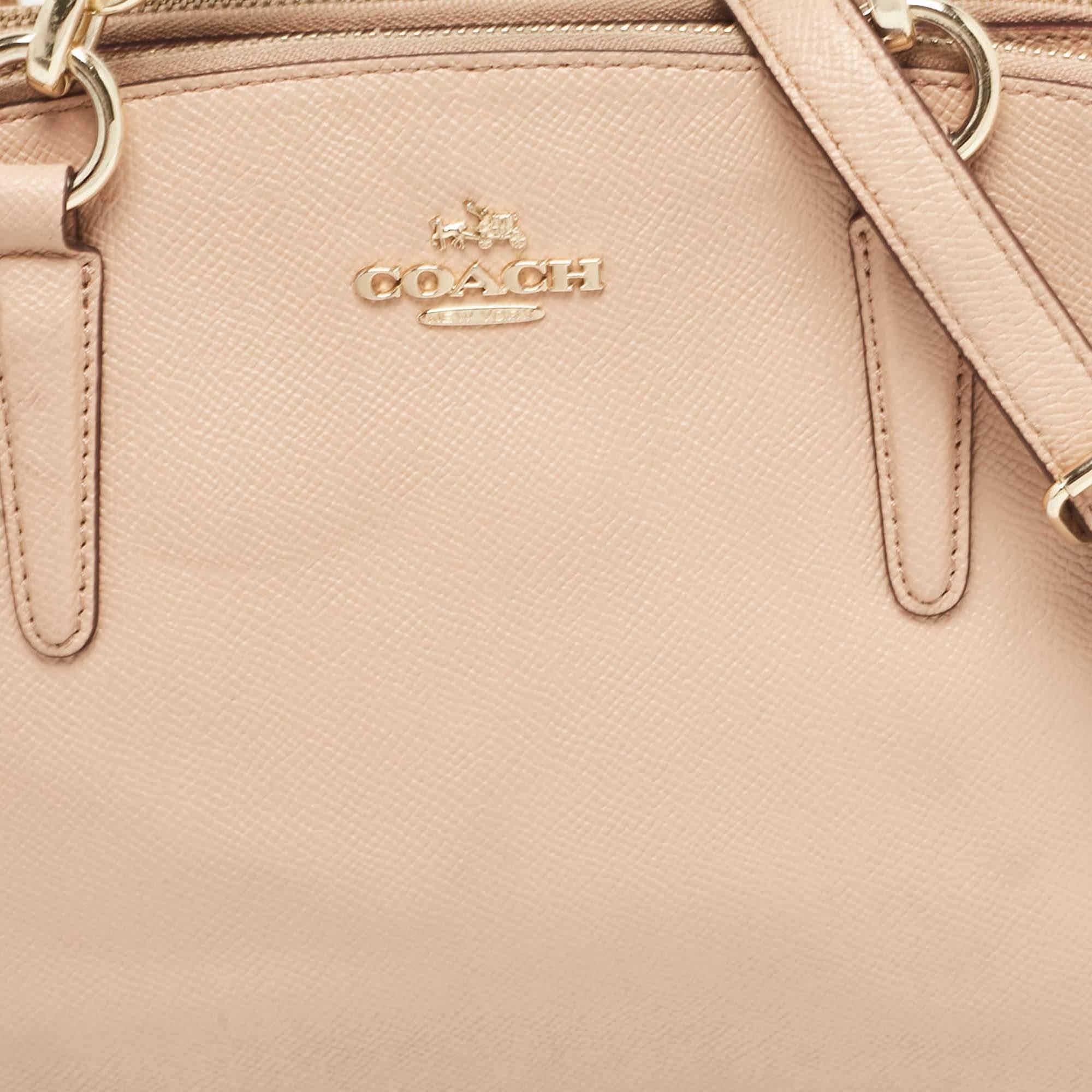 Women's Coach Peach Leather Mini Christie Carryall Double Zip Satchel For Sale