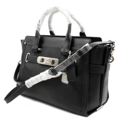 Coach Pebble Leather Swagger Bag Satchel Black Silver Hardware Ladies Bag 34408