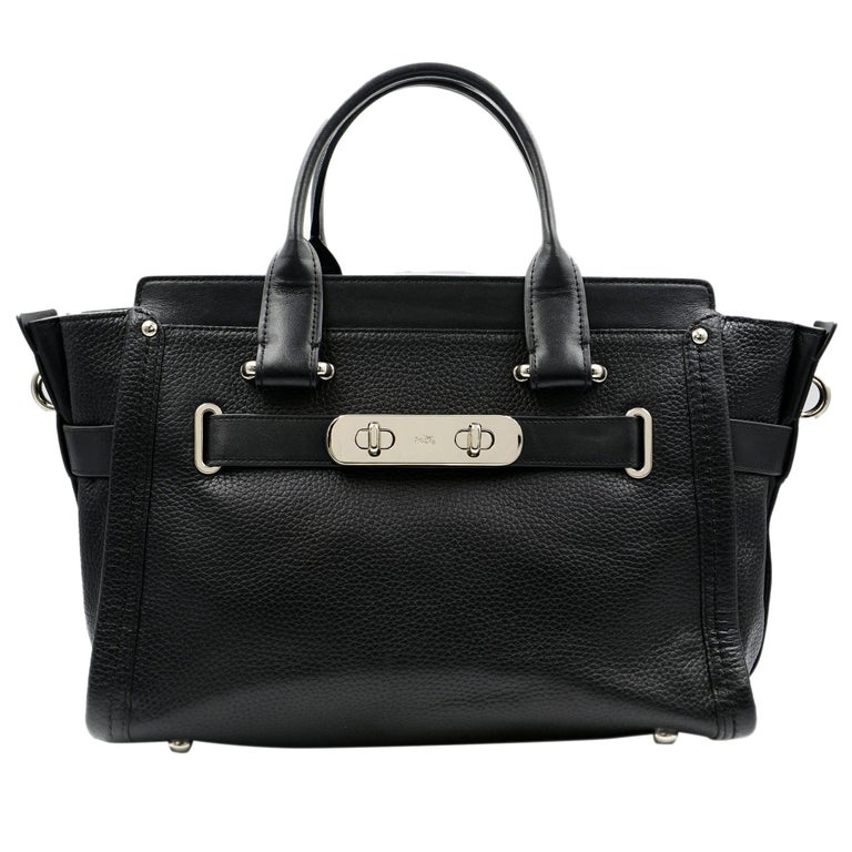 Coach Pebble Leather Swagger Bag Satchel Black Silver Hardware Ladies