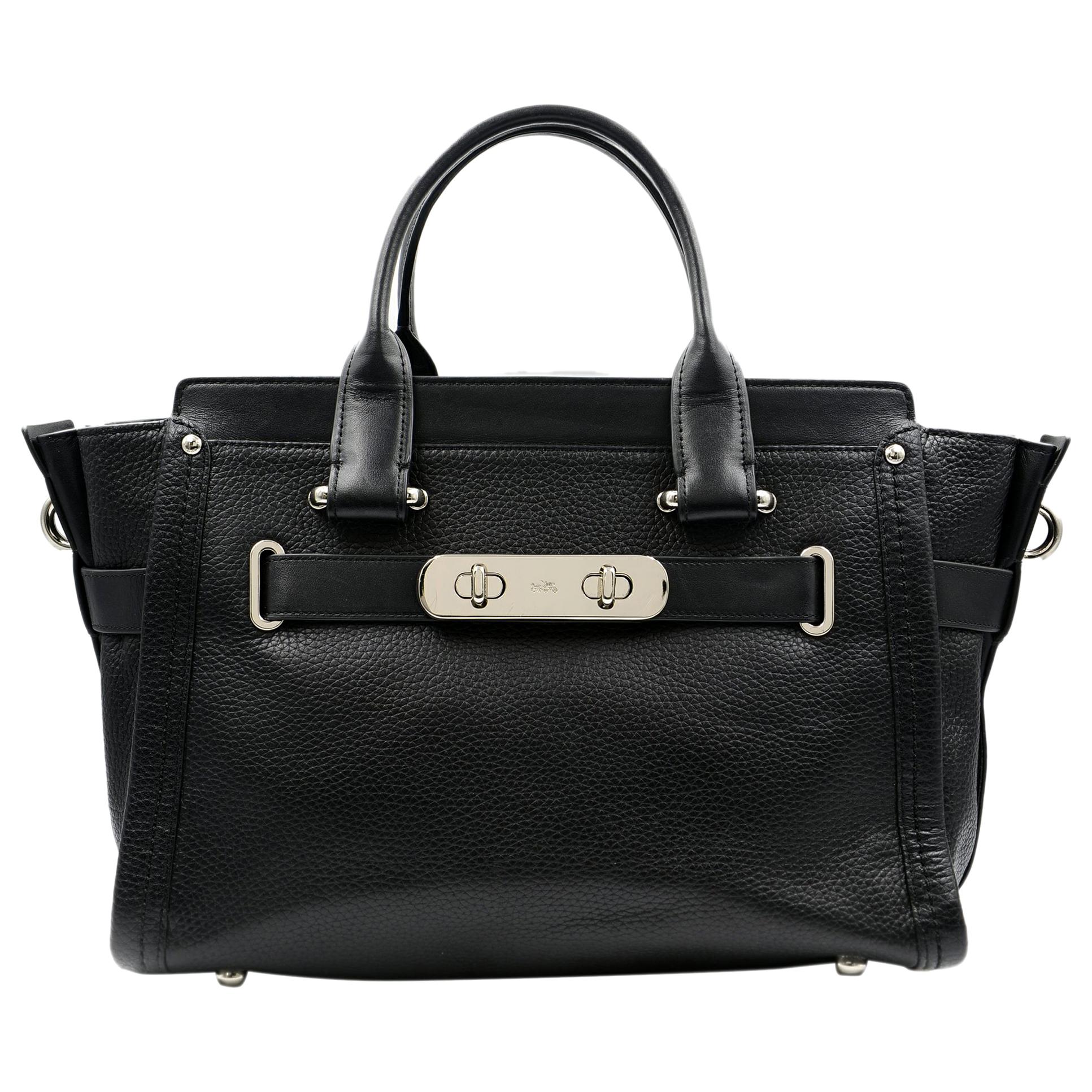 Coach Pebble Leather Swagger Bag Satchel Black Silver Hardware Ladies Bag 34408