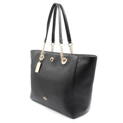 Coach Pebbled Turnlock Chain Black Leather Tote Womens Bag 56830