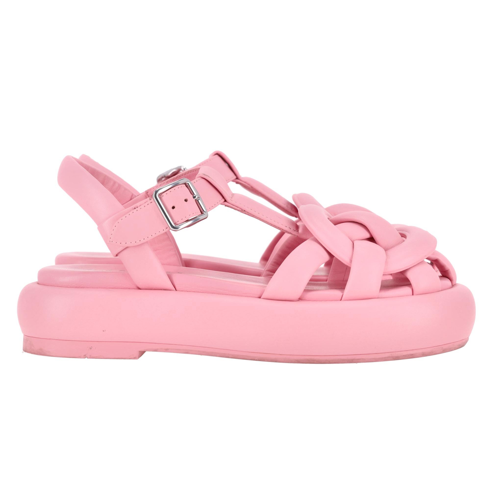 Pink Coach Penney Flatform Leather Sandals For Sale